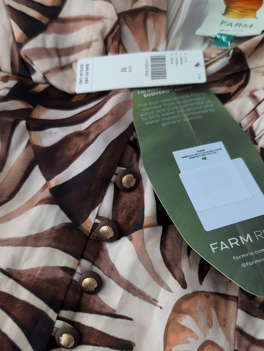 NWT FARM Rio Multicolor Ammonite Buttoned Midi Dress - Picture 6 of 7